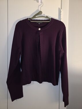 Adrianna Papell Plum Purple Crewneck Cardigan
